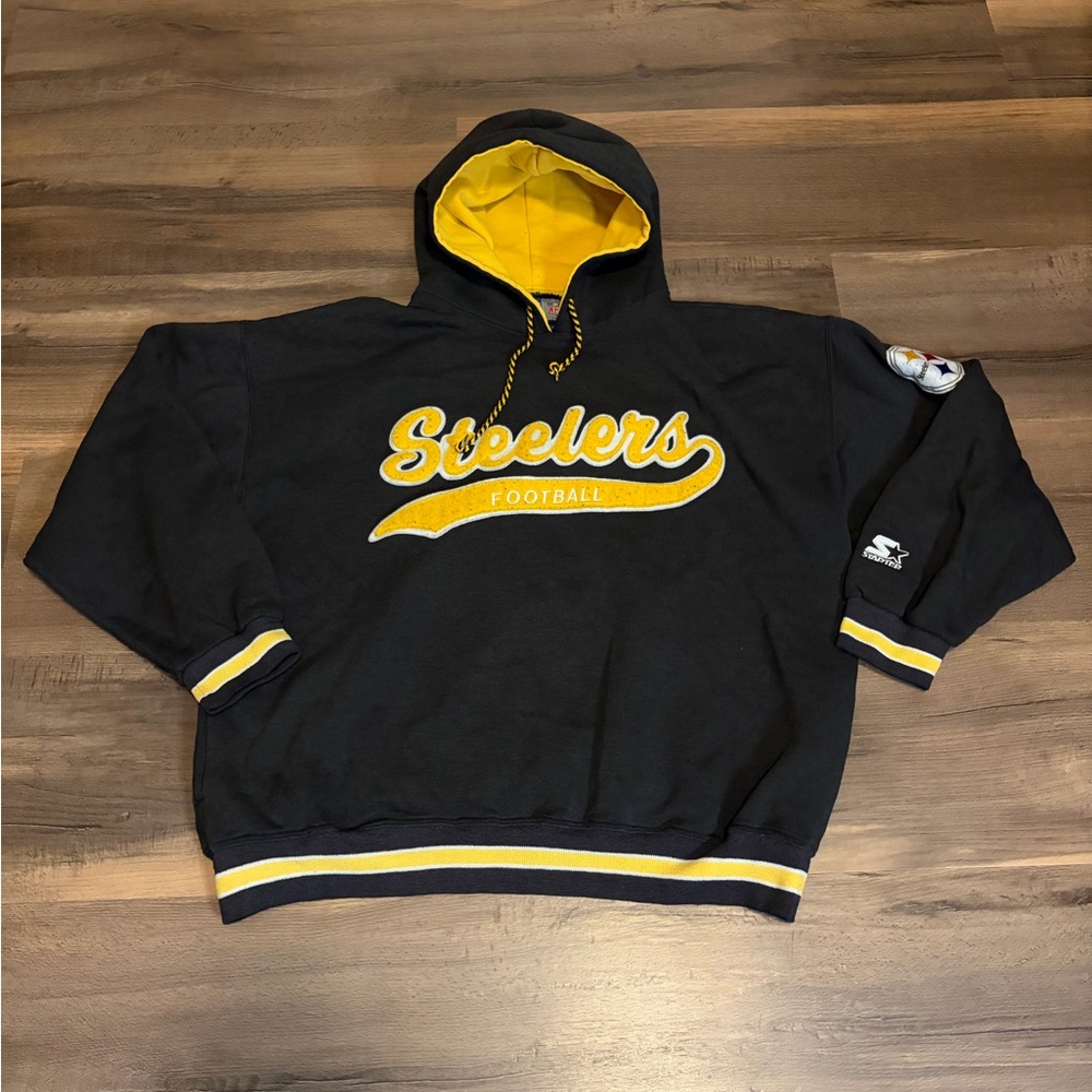 Mens STARTER Gray and Gold Steelers Hoodie Size XL